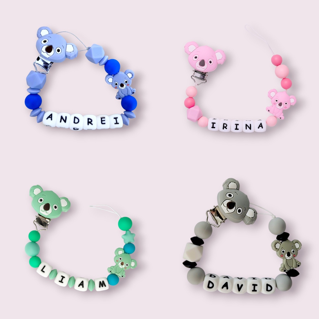 Lanț pentru suzetă personalizat (Varianta Koala) - jucării și echipamente pentru copii - jucării bebeluși - lanț suzetă - Artynos.ro