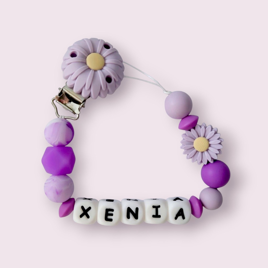 Lanț pentru suzetă personalizat (Varianta Margaretă)) - jucării și echipamente pentru copii - jucării bebeluși - lanț suzetă - Artynos.ro