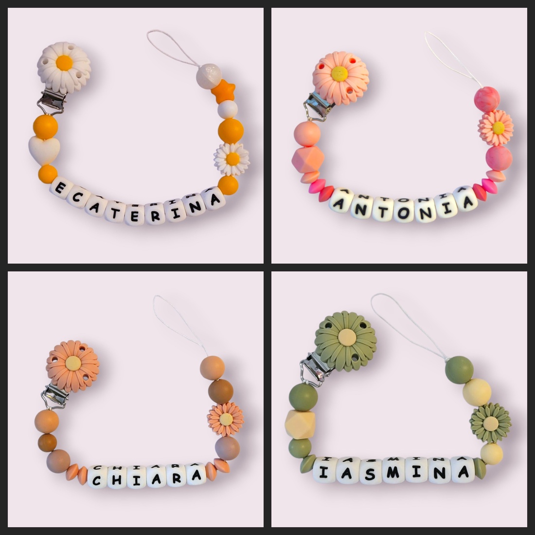 Lanț pentru suzetă personalizat (Varianta Margaretă)) - jucării și echipamente pentru copii - jucării bebeluși - lanț suzetă - Artynos.ro