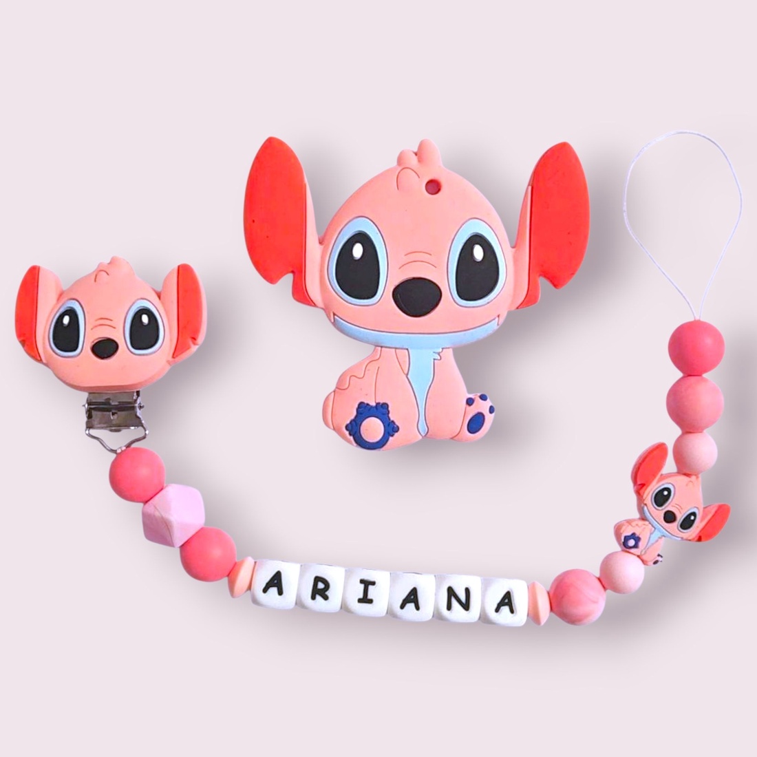 SET Lanț pentru suzetă personalizat - jucărie pentru dentiție (Varianta Stitch) - jucării și echipamente pentru copii - jucării bebeluși - lanț suzetă - Artynos.ro
