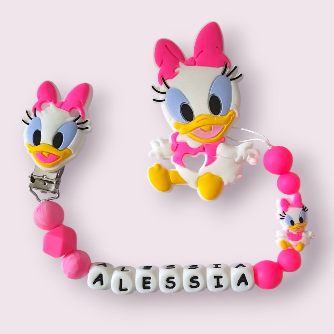 SET Lanț pentru suzetă personalizat - jucărie pentru dentiție (Varianta Duck) - jucării și echipamente pentru copii - jucării bebeluși - lanț suzetă - Artynos.ro