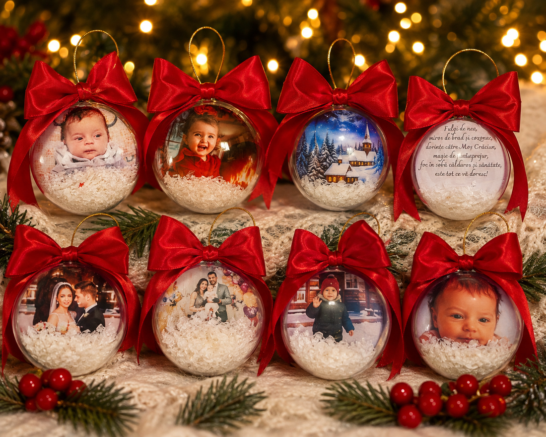 Glob cu fotografie personalizat - crăciun - decorațiuni de crăciun de casă - globuri de crăciun - Artynos.ro