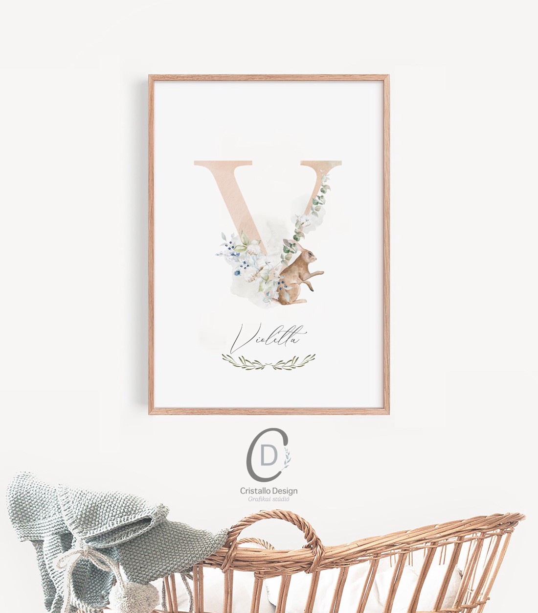 Scrisoarea V, monogramă, imagine de ziua numelui, decorare, artă de perete verde, poster cu animale de pădure -  - Artynos.ro
