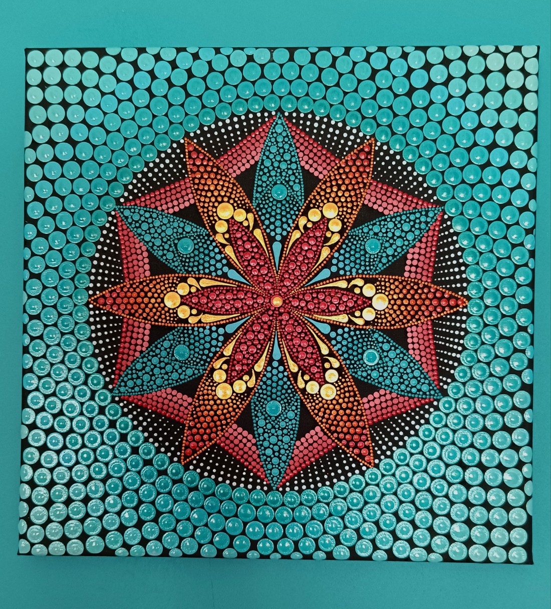 Mare de flori turcoaz (culori metalice) - mandala punctată - - Artynos.ro Mare de flori turcoaz (culori metalice) - mandala punctată - - Artynos.ro