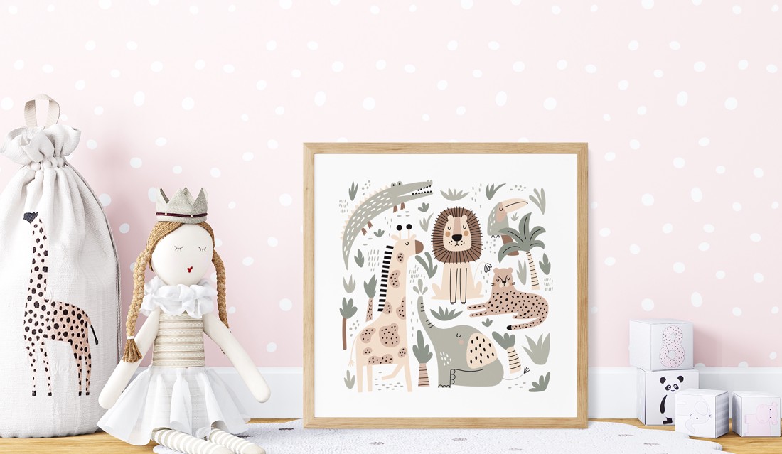 Decalaj de perete Safari animal, poster scandinav, imagine cameră copii, cadou -  - Artynos.ro