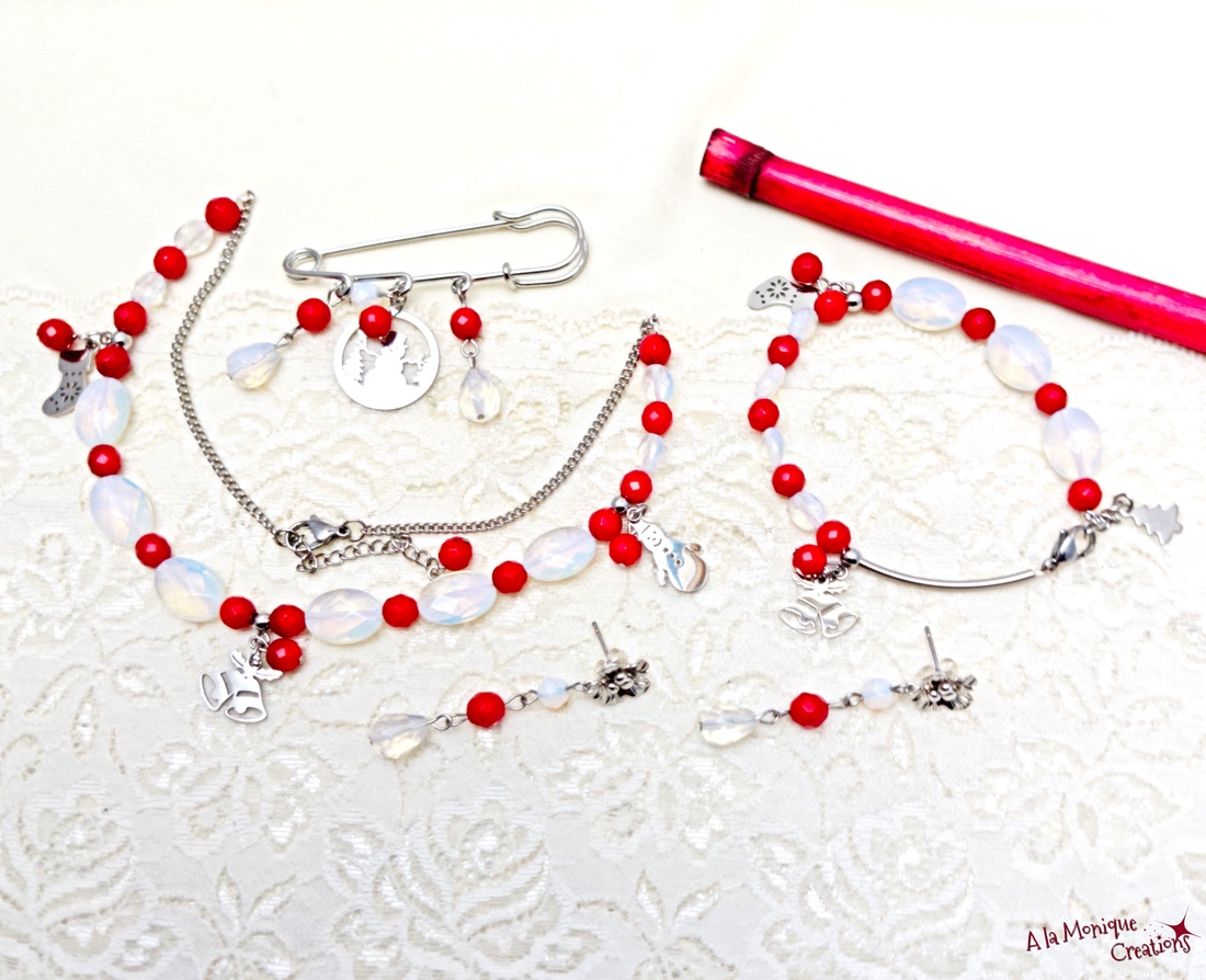 Bratara de Craciun cu coral rosu si opalit - bijuterii - brățări - brățări din pietre semiprețioase - Artynos.ro