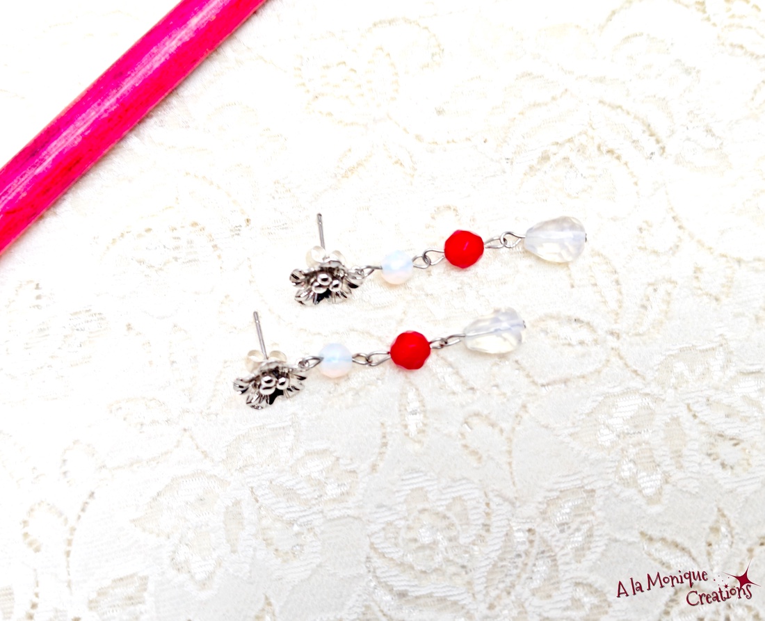 Cercei de Craciun cu coral rosu si opalit - bijuterii - cercei - cercei lungi - Artynos.ro