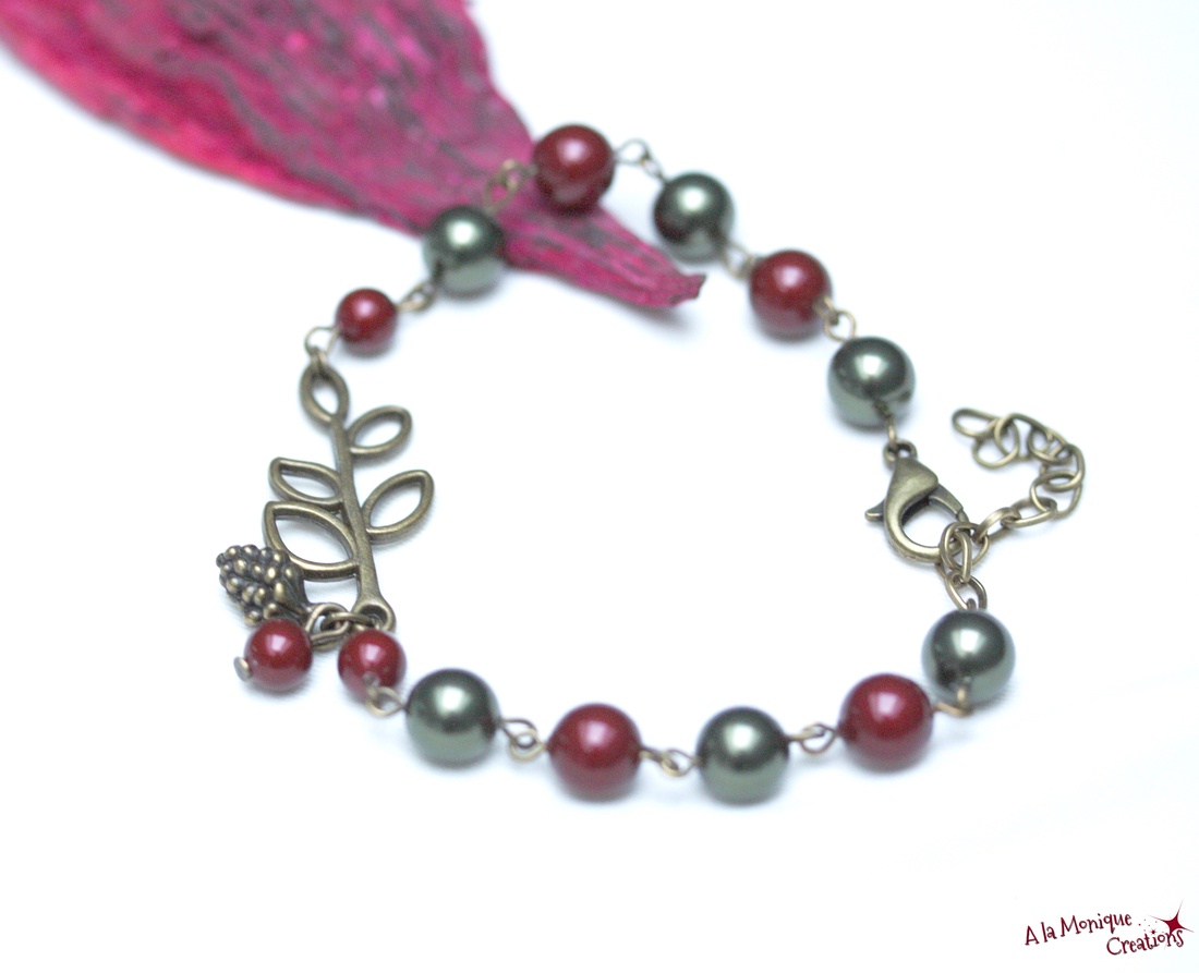 Bratara cu perle verzi si bordo - bijuterii - brățări - brățări din perle - Artynos.ro