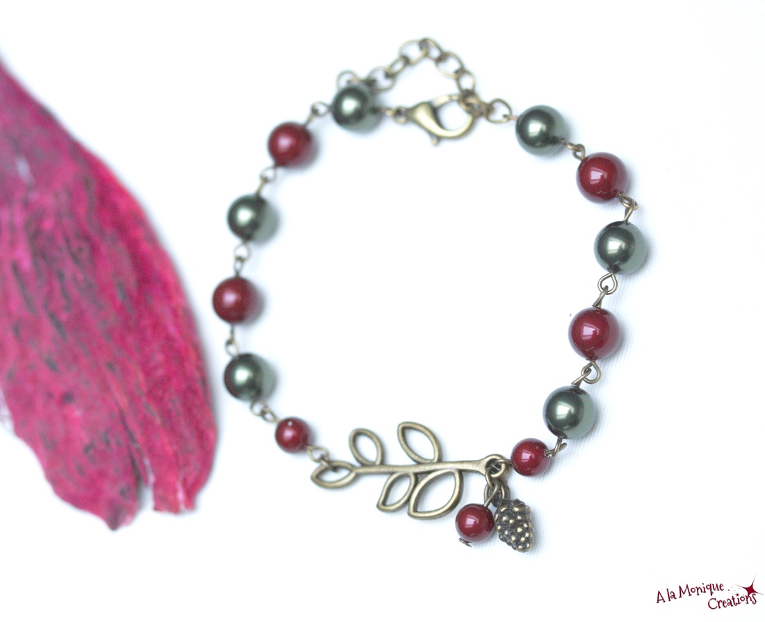 Bratara cu perle verzi si bordo - bijuterii - brățări - brățări din perle - Artynos.ro