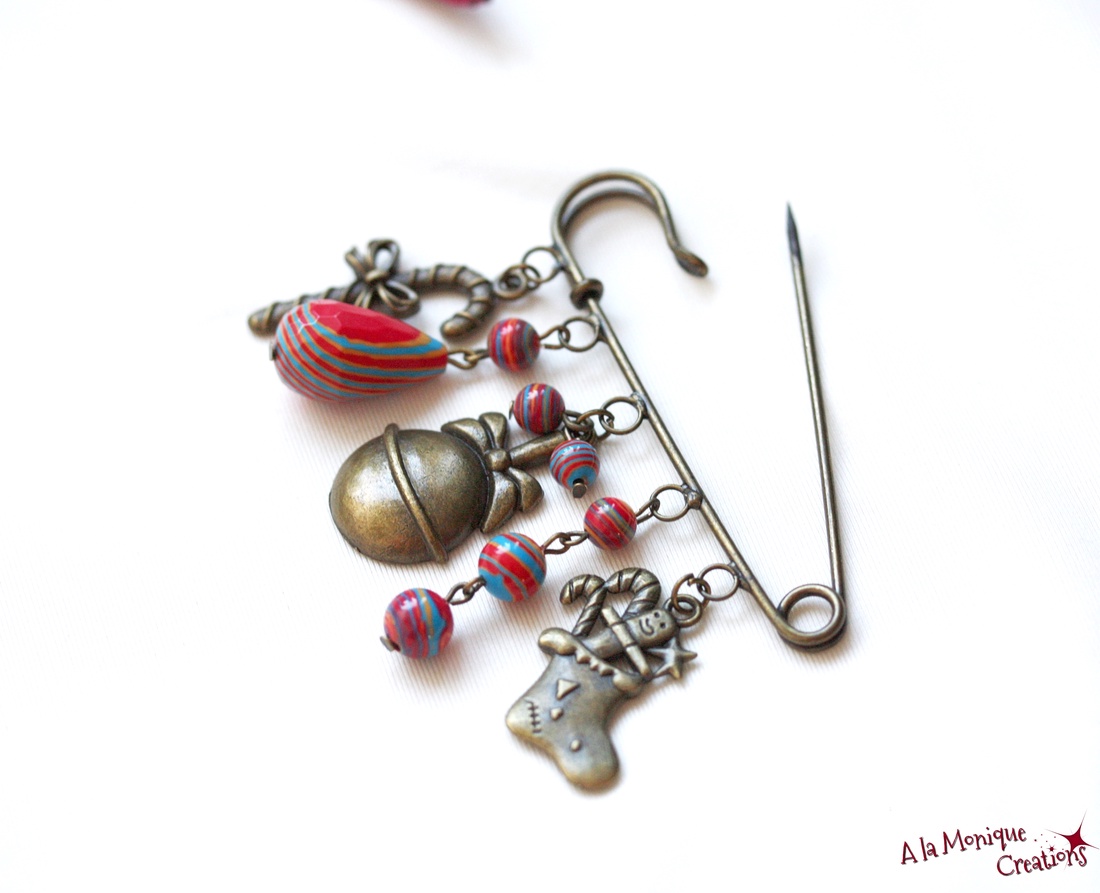 Brosa  de Craciun cu jasp sediment multicolor - bijuterii - broșe - Artynos.ro