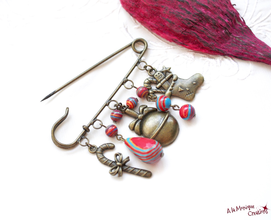 Brosa  de Craciun cu jasp sediment multicolor - bijuterii - broșe - Artynos.ro