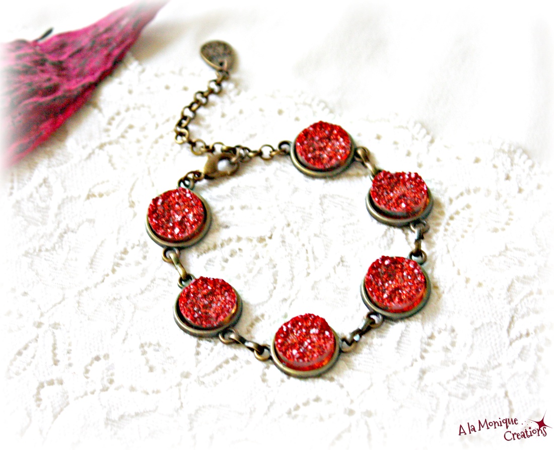 Bratara cu druzy portocaliu - bijuterii - brățări - brățări din mărgele - Artynos.ro