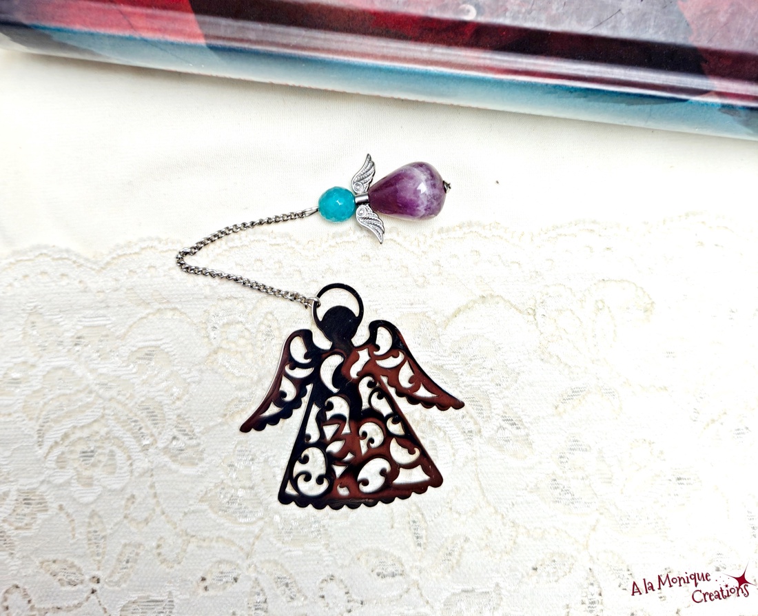 Semn de carte cu inger si ametist - cărți și creații cu tematică muzicală, cadouri - semn de carte - Artynos.ro