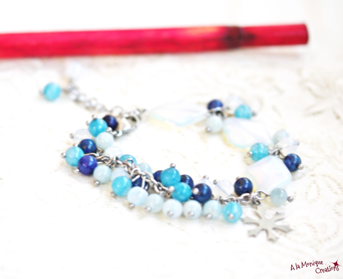 Bratara cu pietre albastre si fulg de zapada - bijuterii - brățări - brățări din pietre semiprețioase - Artynos.ro