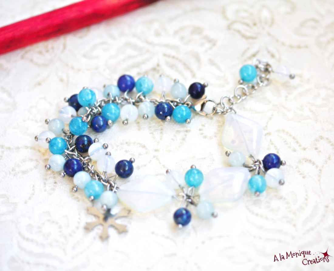 Bratara cu pietre albastre si fulg de zapada - bijuterii - brățări - brățări din pietre semiprețioase - Artynos.ro
