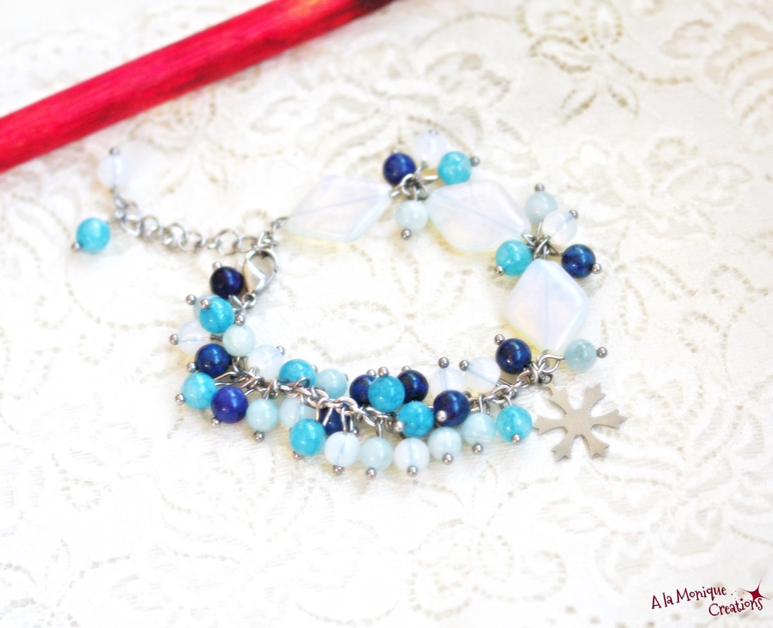 Bratara cu pietre albastre si fulg de zapada - bijuterii - brățări - brățări din pietre semiprețioase - Artynos.ro