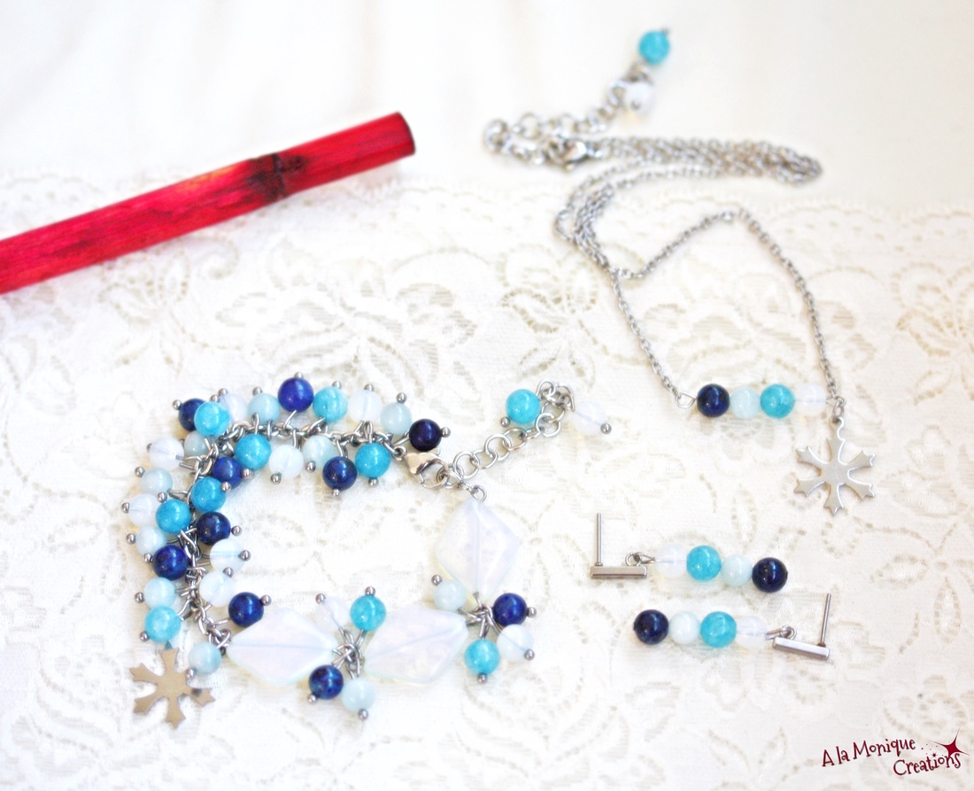 Bratara cu pietre albastre si fulg de zapada - bijuterii - brățări - brățări din pietre semiprețioase - Artynos.ro