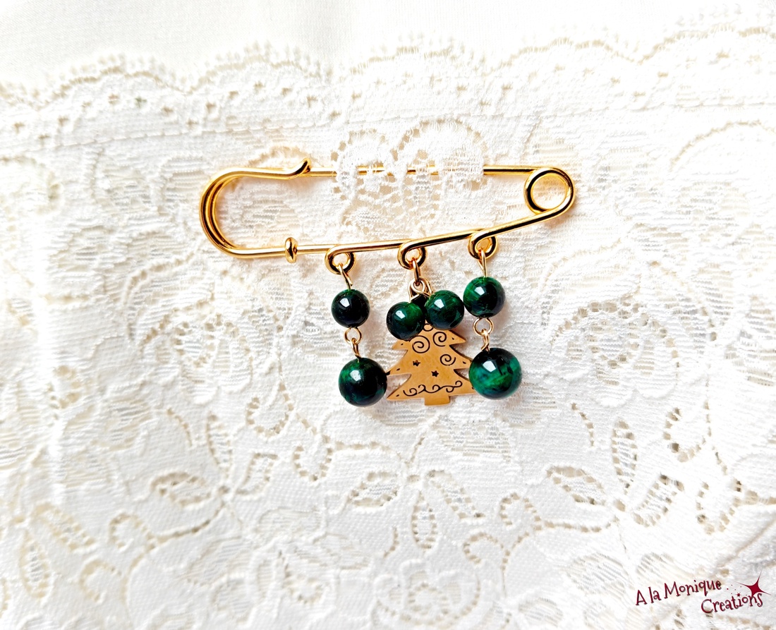 Brosa cu ochi de tigru si bradut - bijuterii - broșe - Artynos.ro