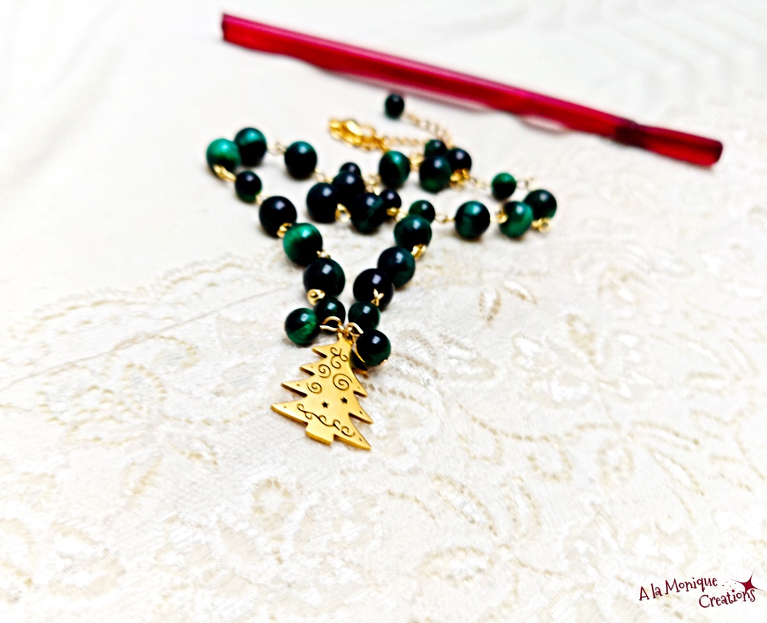 Colier cu ochi de tigru si bradut - bijuterii - coliere - coliere din pietre semiprețioase - Artynos.ro