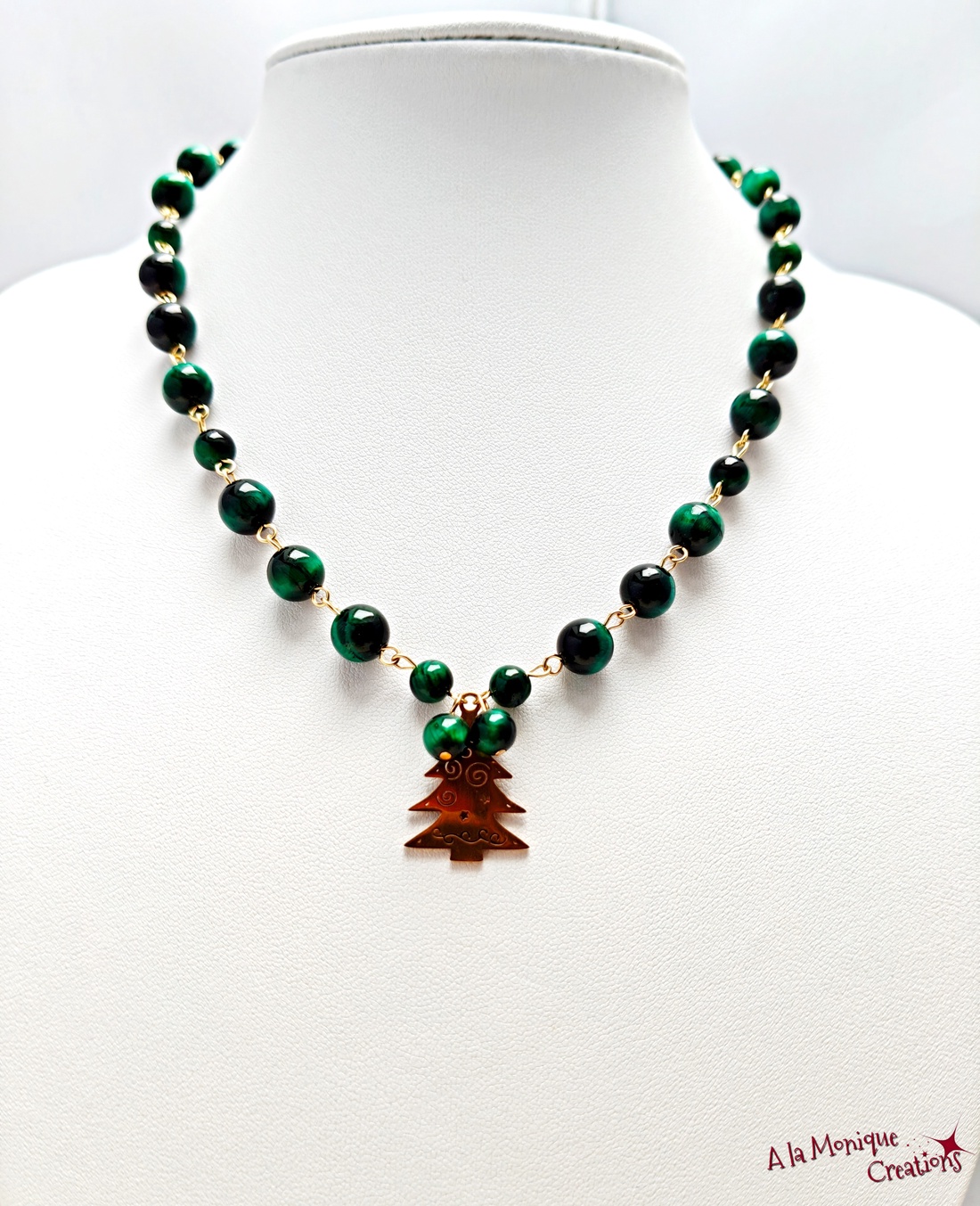 Colier cu ochi de tigru si bradut - bijuterii - coliere - coliere din pietre semiprețioase - Artynos.ro