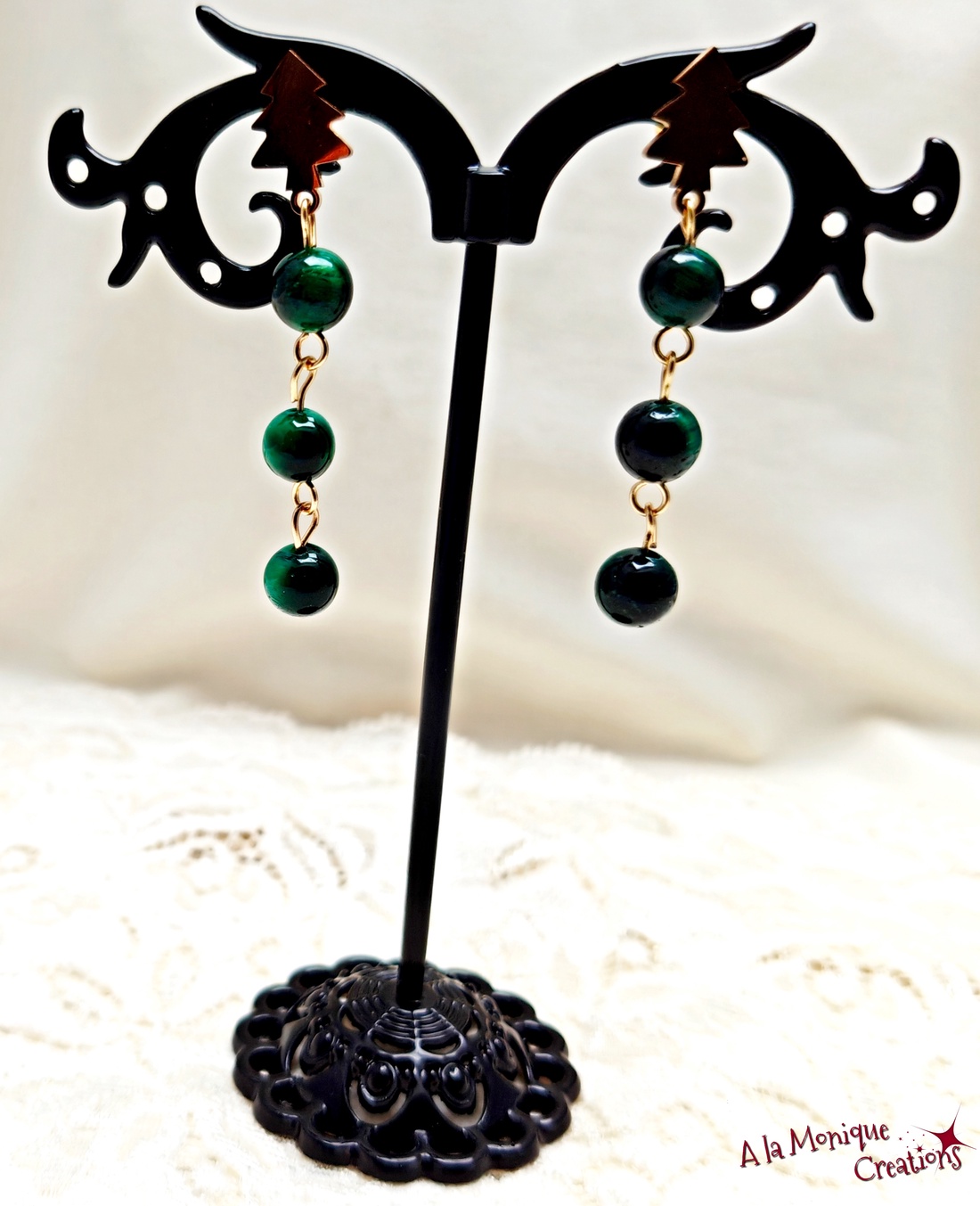 Cercei ochi de tigru si bradut - bijuterii - cercei - cercei din pietre semiprețioase - Artynos.ro