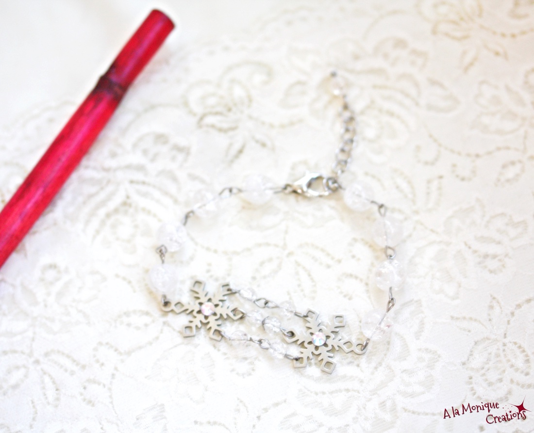 Bratara cu cristal de gheata si fulg de zapada - bijuterii - brățări - brățări din pietre semiprețioase - Artynos.ro