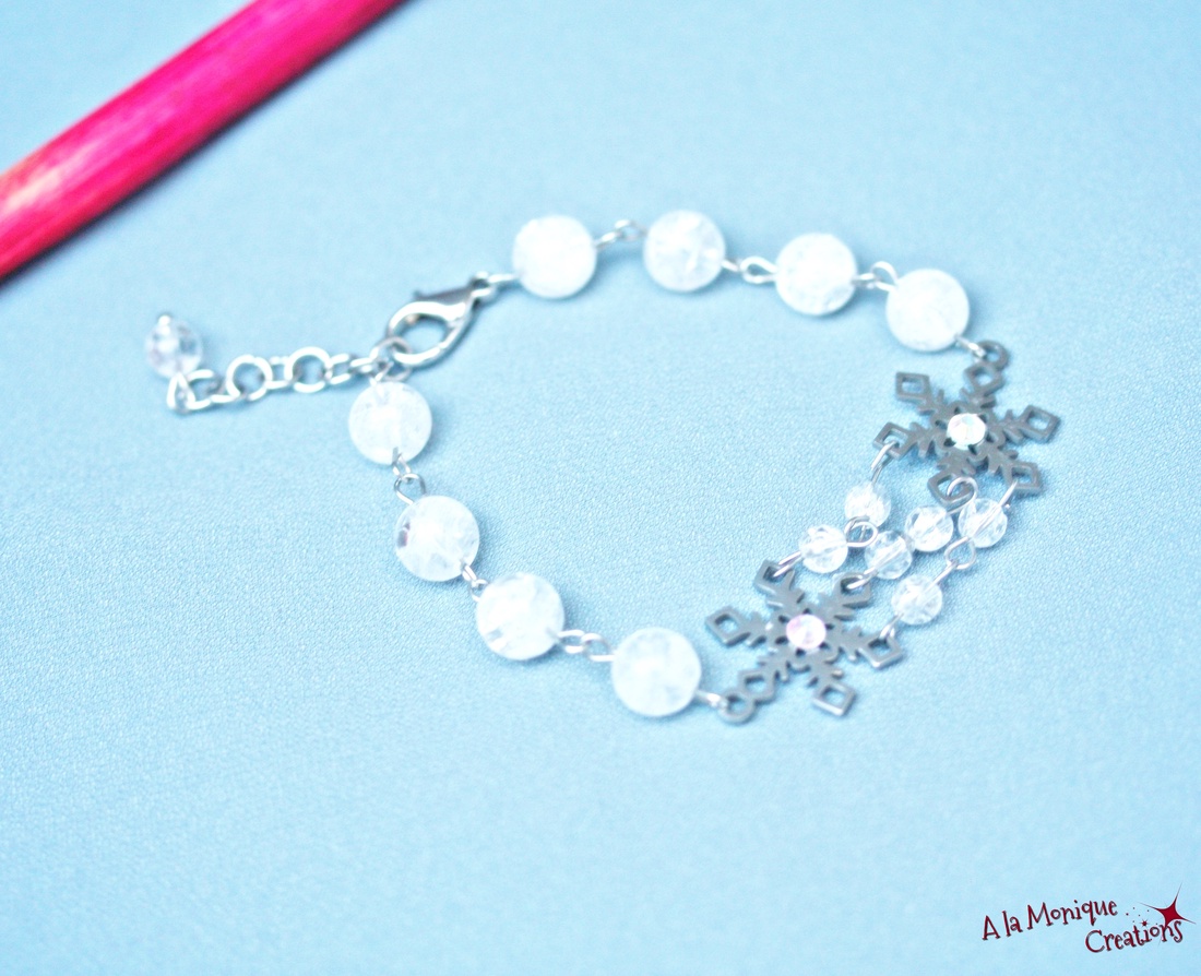 Bratara cu cristal de gheata si fulg de zapada - bijuterii - brățări - brățări din pietre semiprețioase - Artynos.ro