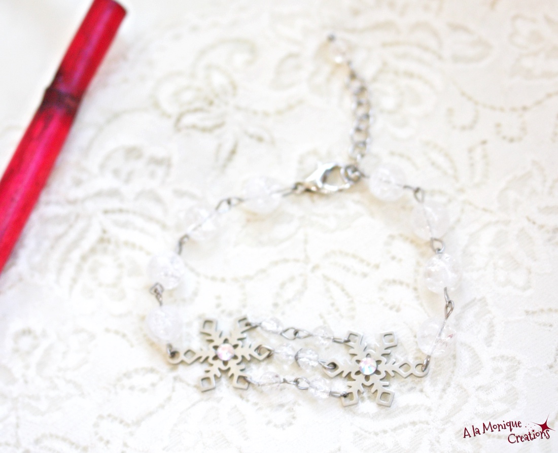 Bratara cu cristal de gheata si fulg de zapada - bijuterii - brățări - brățări din pietre semiprețioase - Artynos.ro