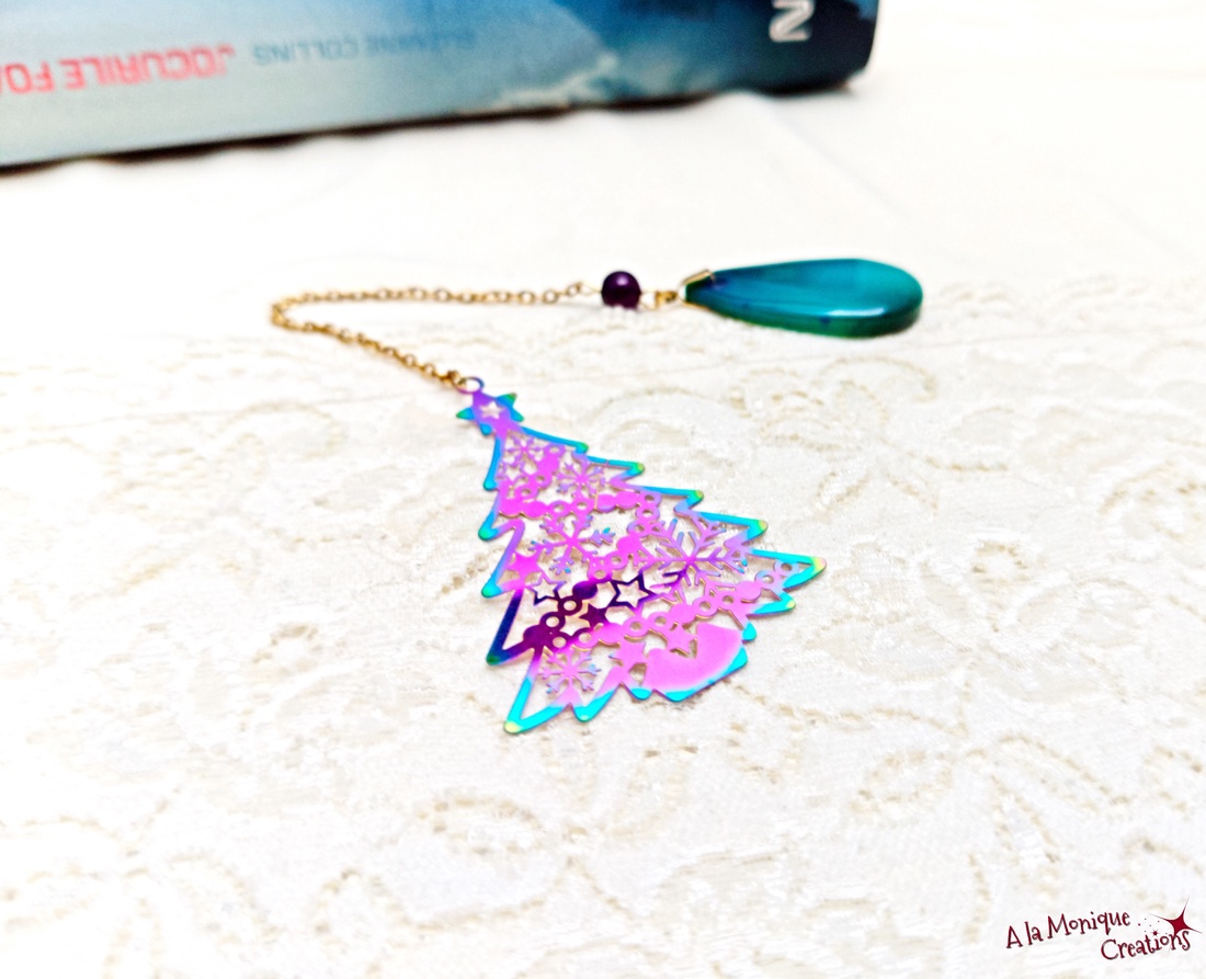 Semn de carte cu brad si agata verde - cărți și creații cu tematică muzicală, cadouri - semn de carte - Artynos.ro