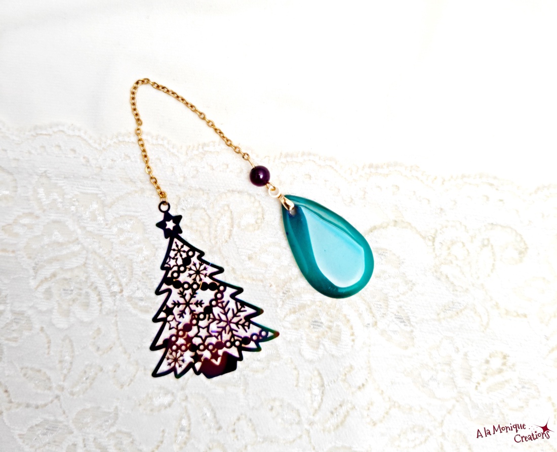 Semn de carte cu brad si agata verde - cărți și creații cu tematică muzicală, cadouri - semn de carte - Artynos.ro