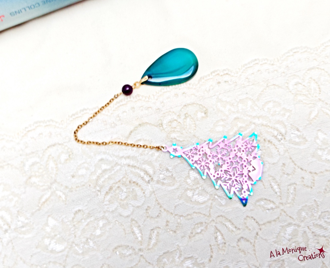 Semn de carte cu brad si agata verde - cărți și creații cu tematică muzicală, cadouri - semn de carte - Artynos.ro