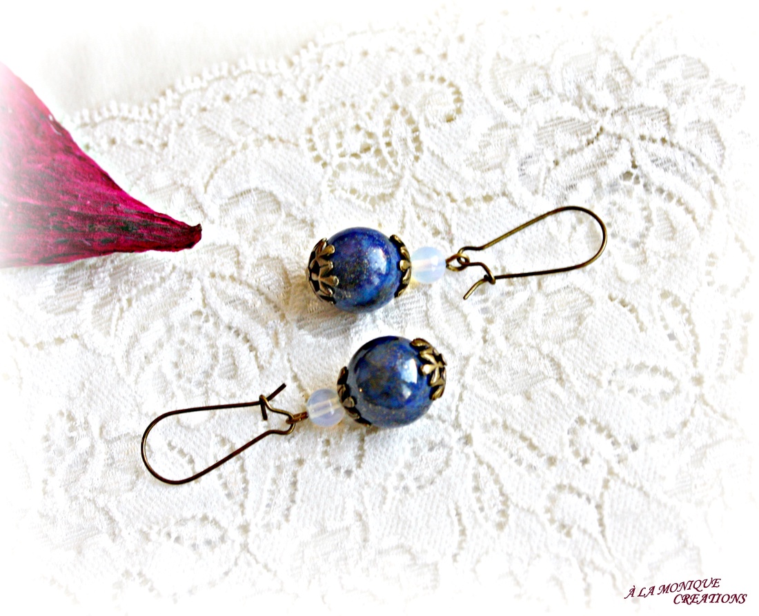 Cercei cu lapis lazuli si opalit - bijuterii - cercei - cercei din pietre semiprețioase - Artynos.ro