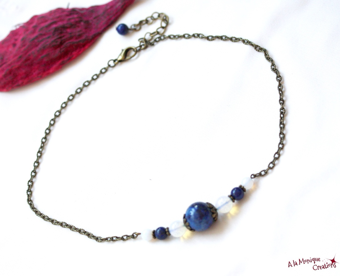Colier cu lapis lazuli si opalit - bijuterii - coliere - coliere cu pandative - Artynos.ro