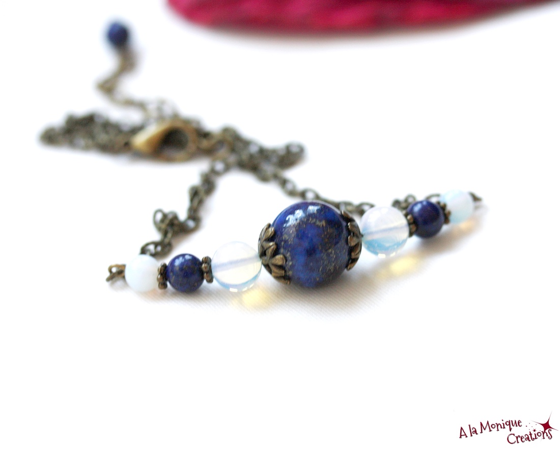 Colier cu lapis lazuli si opalit - bijuterii - coliere - coliere cu pandative - Artynos.ro