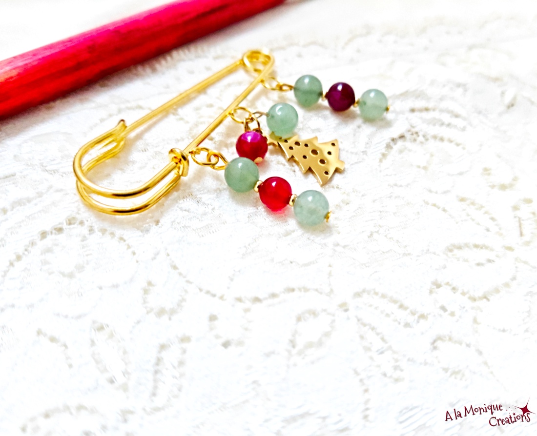 Brosa cu bradut aventurin si agate - bijuterii - broșe - Artynos.ro