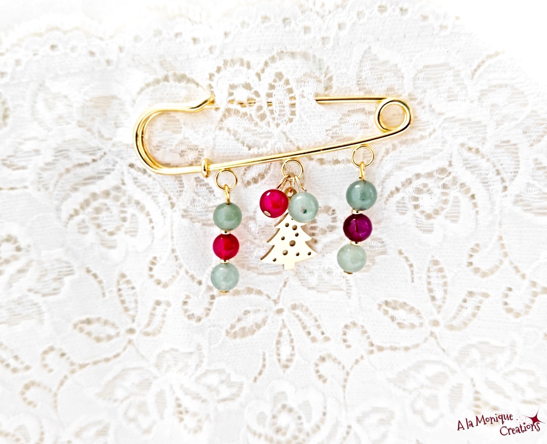 Brosa cu bradut aventurin si agate - bijuterii - broșe - Artynos.ro