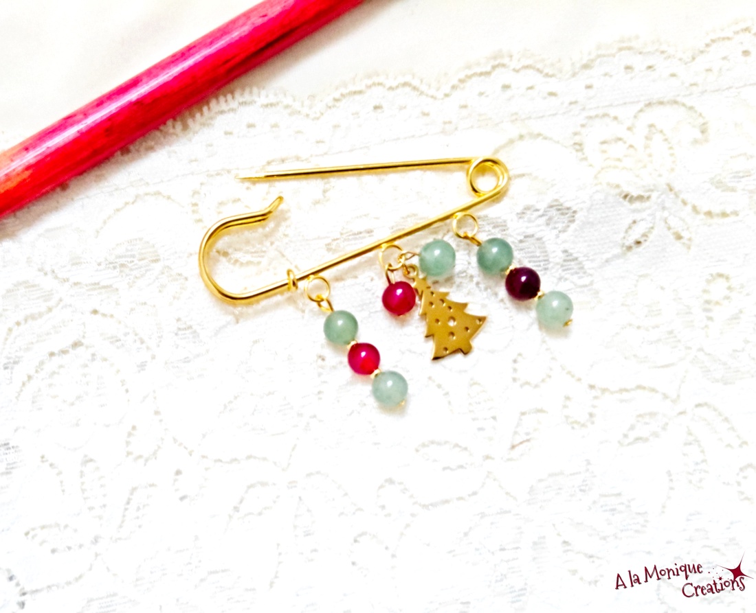 Brosa cu bradut aventurin si agate - bijuterii - broșe - Artynos.ro