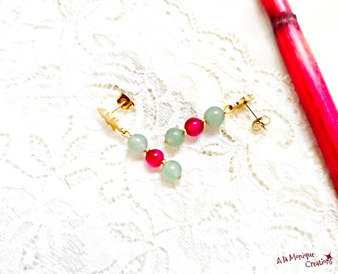 Cercei cu bradut aventurin si agate - bijuterii - cercei - cercei din pietre semiprețioase - Artynos.ro