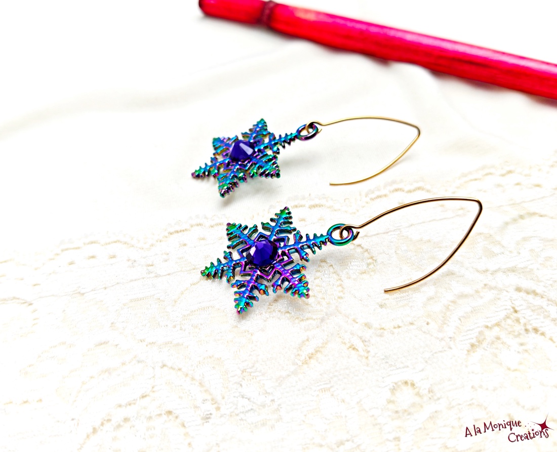 Cercei cu fulgi de zapada si cristale Swarovski - bijuterii - cercei - cercei din sticlă - Artynos.ro