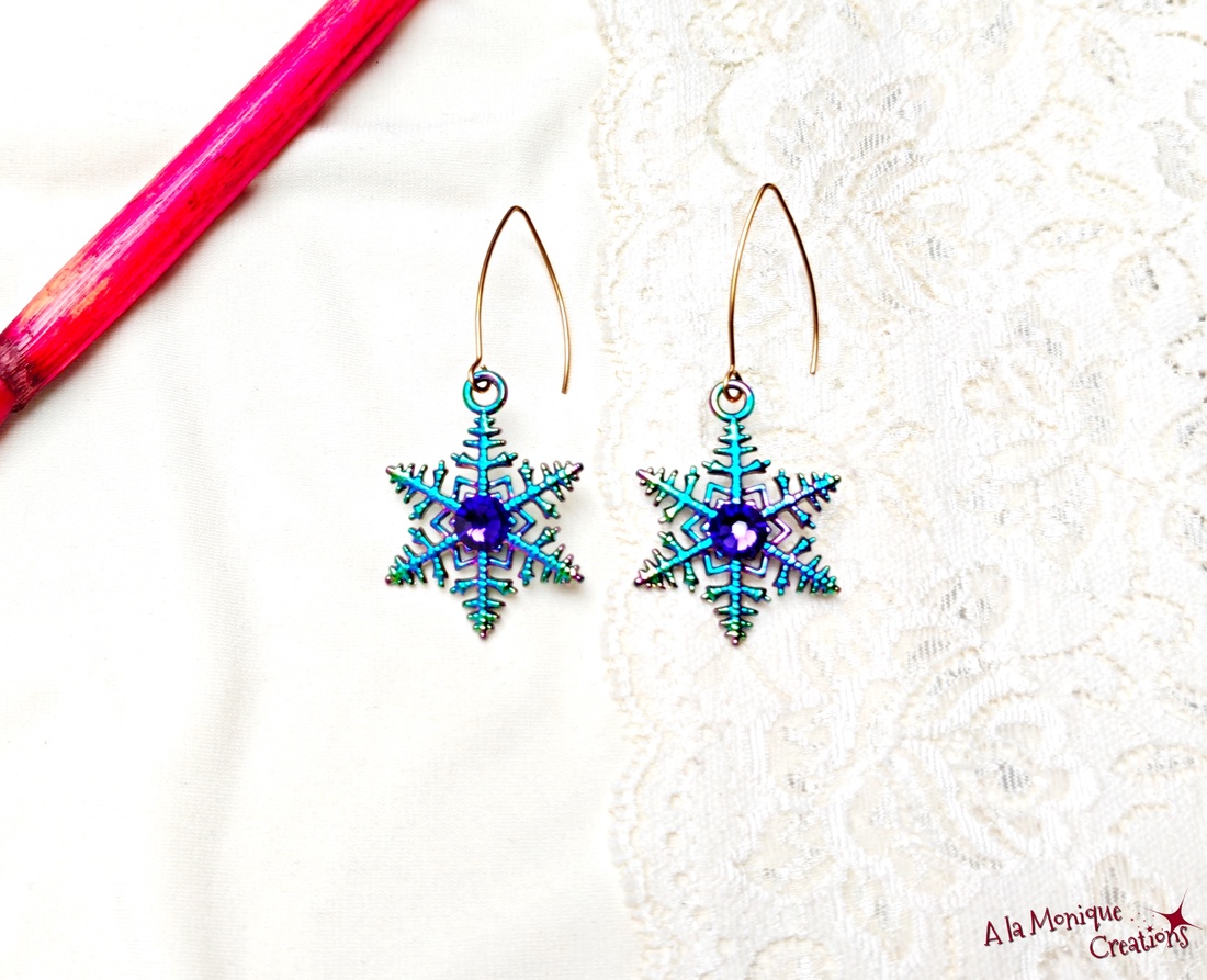 Cercei cu fulgi de zapada si cristale Swarovski - bijuterii - cercei - cercei din sticlă - Artynos.ro