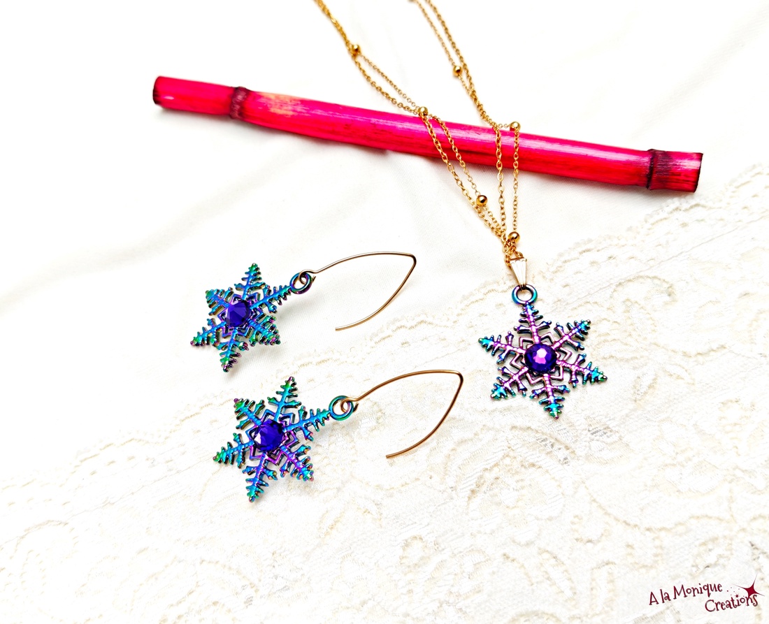 Cercei cu fulgi de zapada si cristale Swarovski - bijuterii - cercei - cercei din sticlă - Artynos.ro