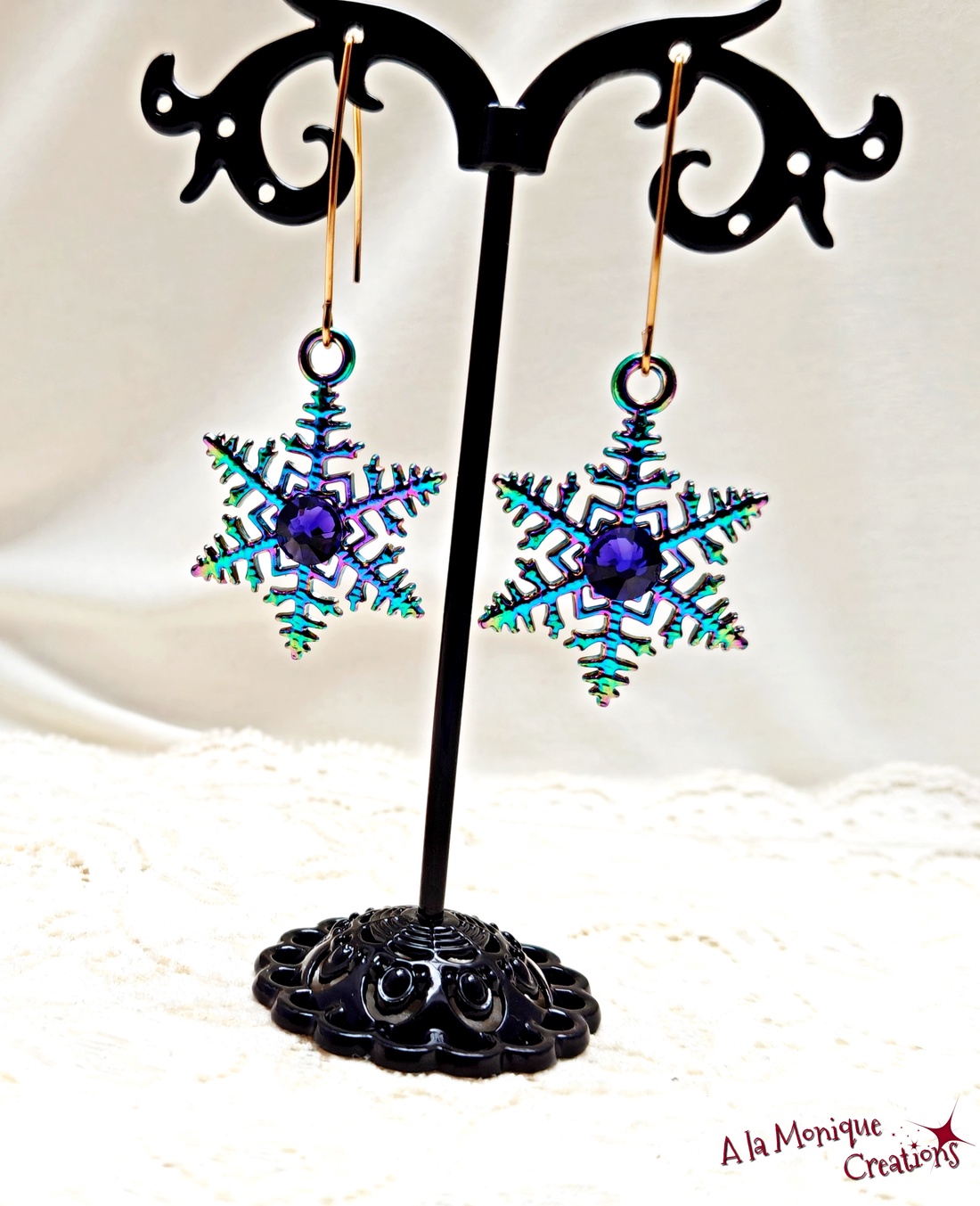 Cercei cu fulgi de zapada si cristale Swarovski - bijuterii - cercei - cercei din sticlă - Artynos.ro