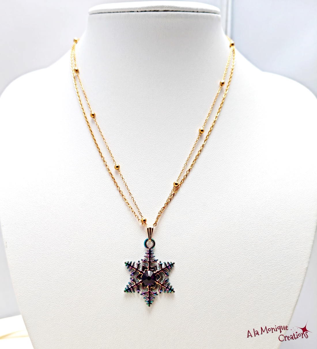 Colier cu fulg de zapada si cristal violet - bijuterii - coliere - coliere cu pandative - Artynos.ro