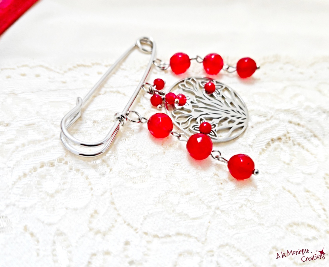 Brosa de iarna cu flori visinii - bijuterii - broșe - Artynos.ro