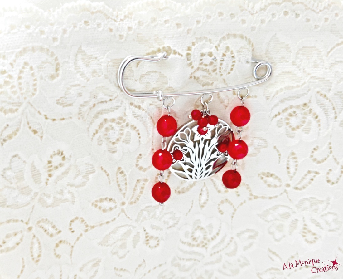 Brosa de iarna cu flori visinii - bijuterii - broșe - Artynos.ro