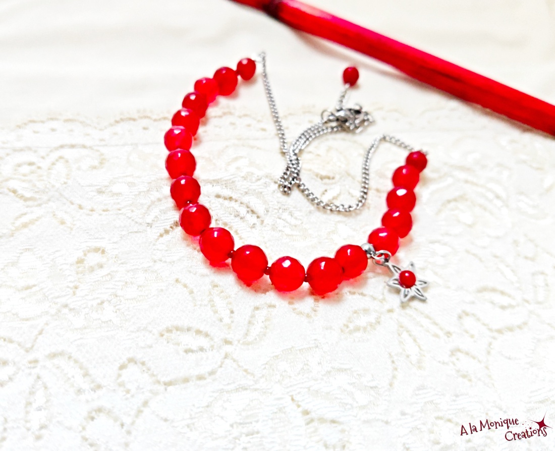 Colier de iarna cu floare visinie - bijuterii - coliere - coliere din pietre semiprețioase - Artynos.ro