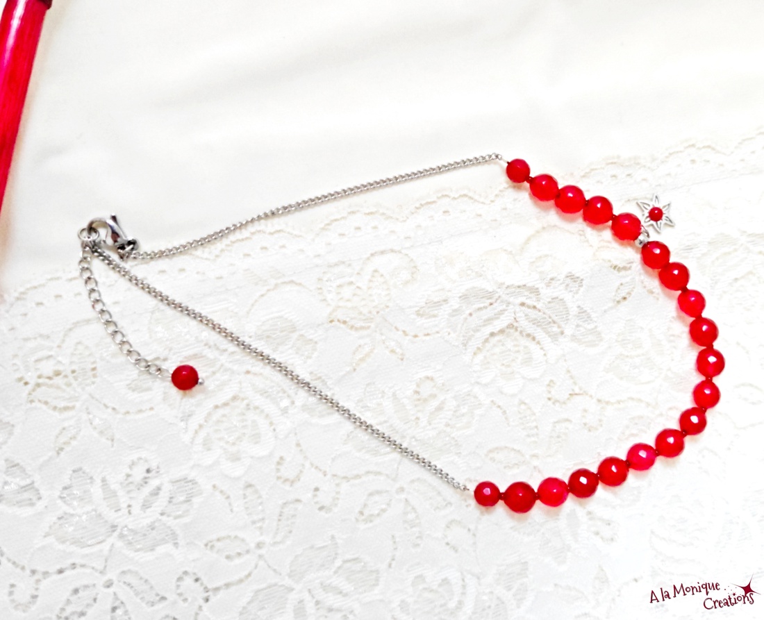 Colier de iarna cu floare visinie - bijuterii - coliere - coliere din pietre semiprețioase - Artynos.ro