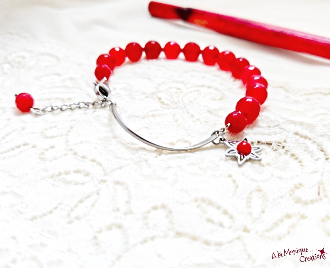 Bratara de iarna cu floare visinie - bijuterii - brățări - brățări din pietre semiprețioase - Artynos.ro