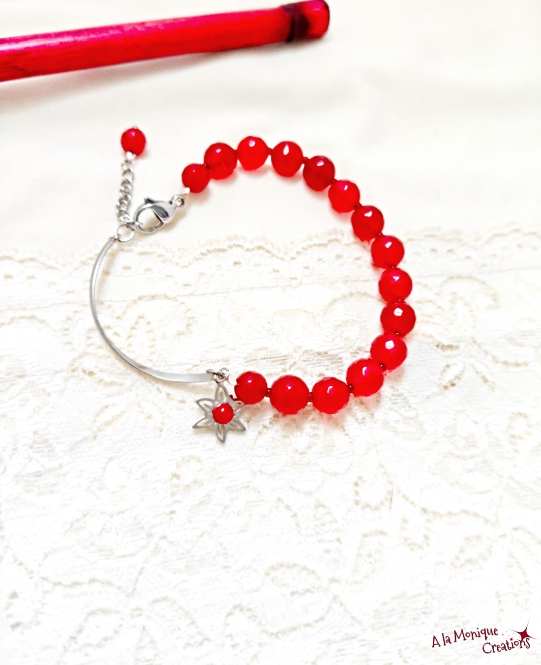 Bratara de iarna cu floare visinie - bijuterii - brățări - brățări din pietre semiprețioase - Artynos.ro