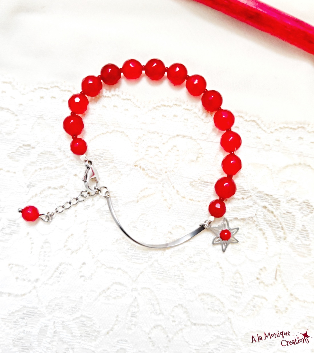 Bratara de iarna cu floare visinie - bijuterii - brățări - brățări din pietre semiprețioase - Artynos.ro